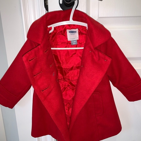 Old Navy. Red toddler girl pea coat size 12-18 months ❄️GUC/EUC - Picture 3 of 3